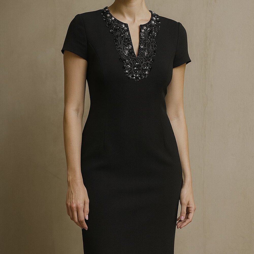 Lafayette 148 Beaded Black Dress Sz 8